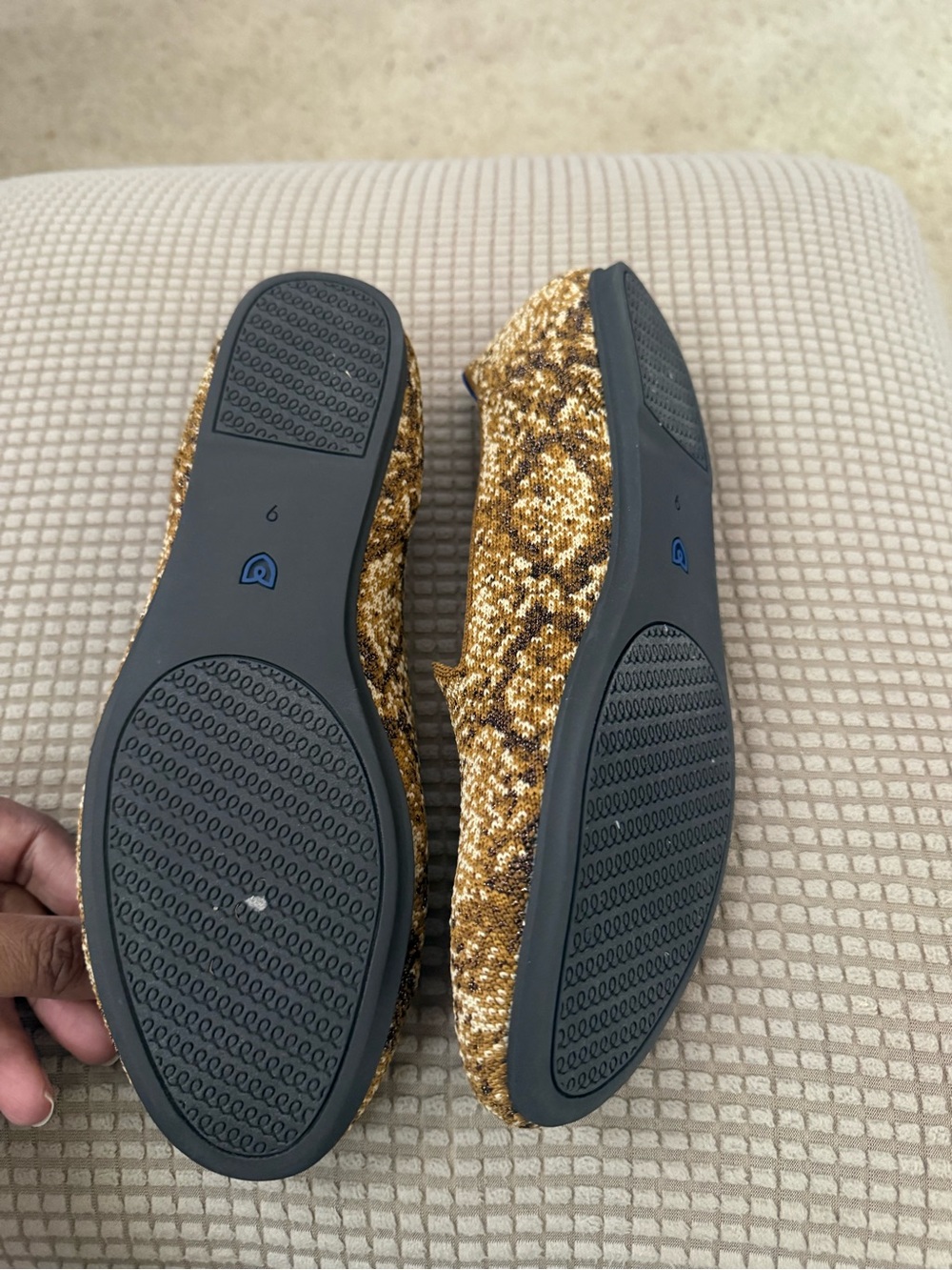 Rothy's Gold Sequin Slip-On Flats with Blue Trim - Picture 3 of 3